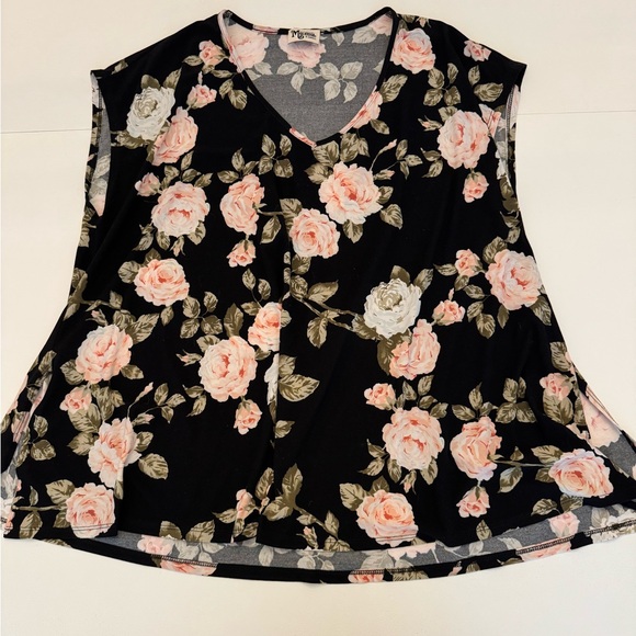 Show Me Your MuMu Tops - Show Me Your MuMu Black Pink Floral Sleeveless Blouse Oversized Carter Tunic